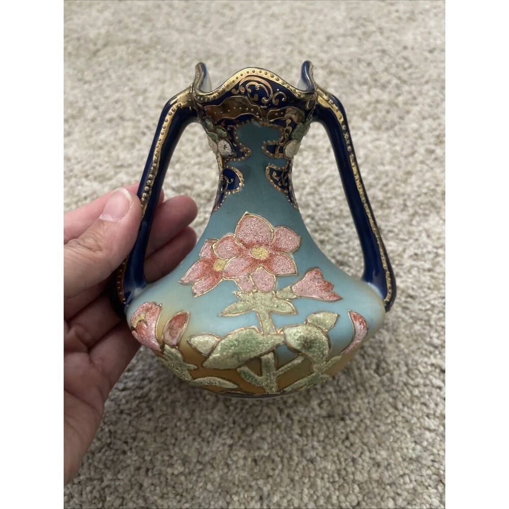 Japanese Vase Nippon Coralene Floral With Patent Superb Antique Gold